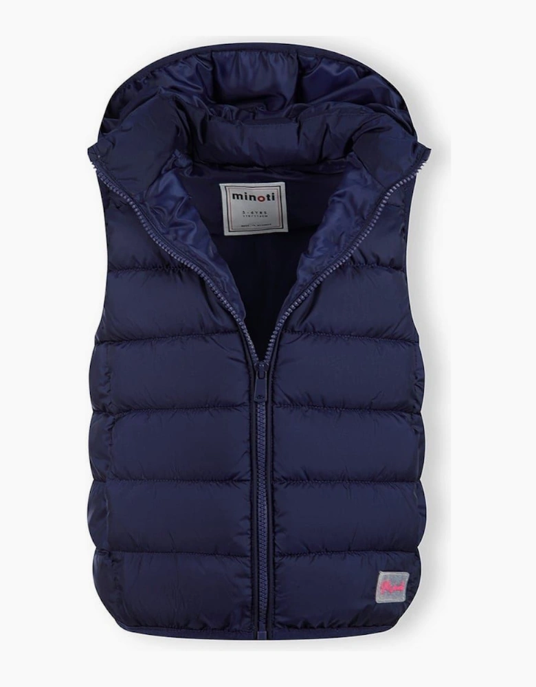Girls Quilted Gilet Full Zip Detachable Hood Navy