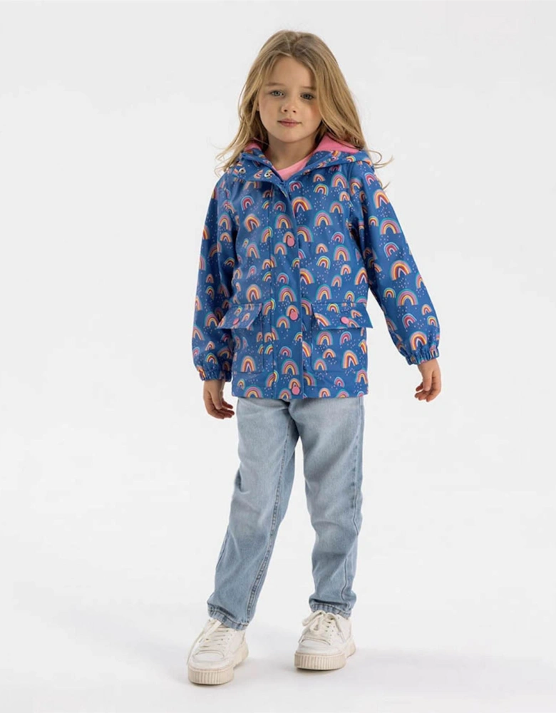 Girls Rain Jacket Printed Cobalt Blue