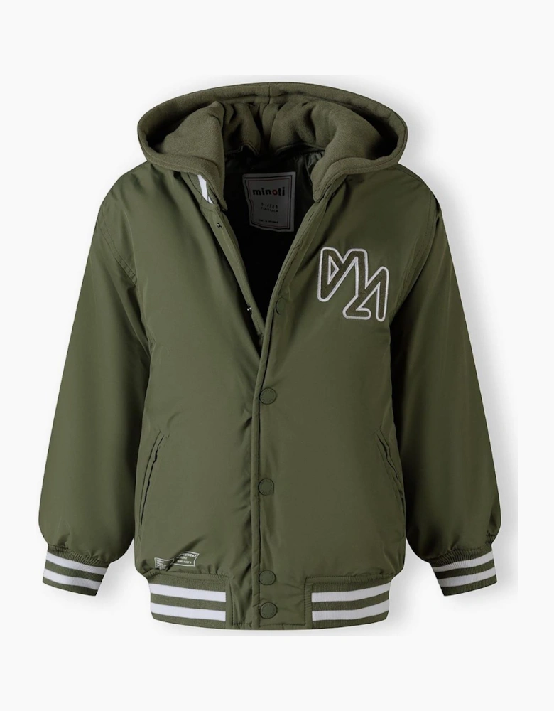 Boys Baseball Jacket Detachable Hood Embroidery Khaki