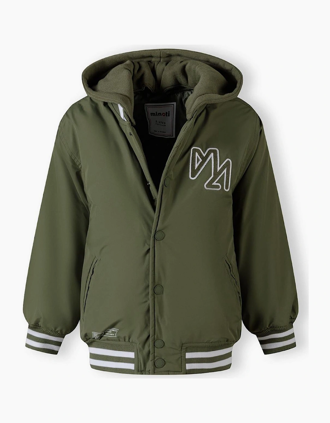 Boys Baseball Jacket Detachable Hood Embroidery Khaki