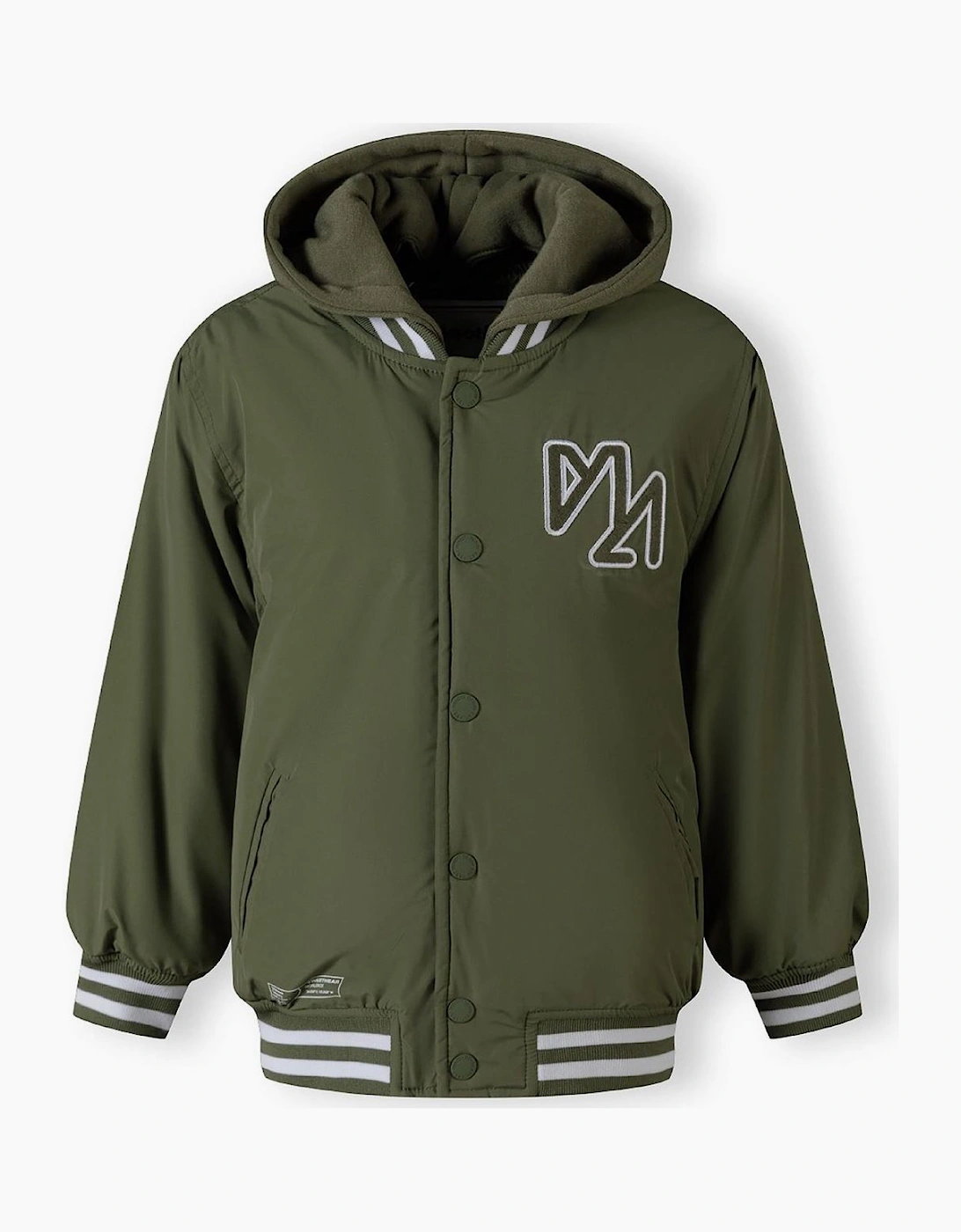 Boys Baseball Jacket Detachable Hood Embroidery Khaki