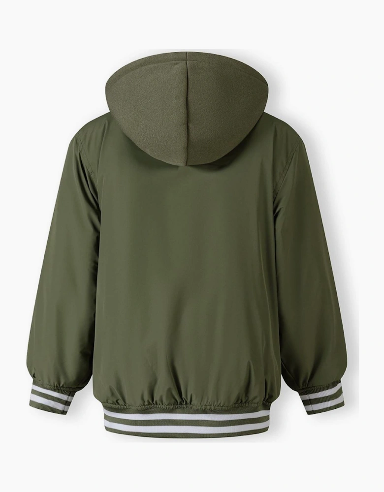 Boys Baseball Jacket Detachable Hood Embroidery Khaki