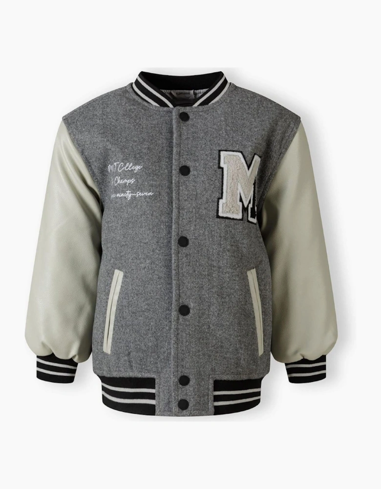 Varsity Jacket With Snap Buttons And Pu Sleeves