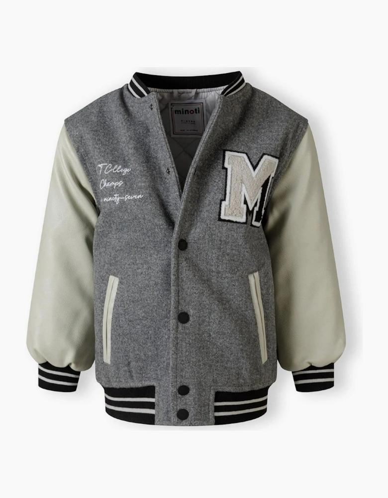 Varsity Jacket With Snap Buttons And Pu Sleeves