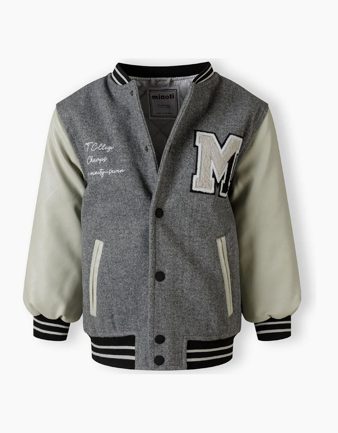 Varsity Jacket With Snap Buttons And Pu Sleeves