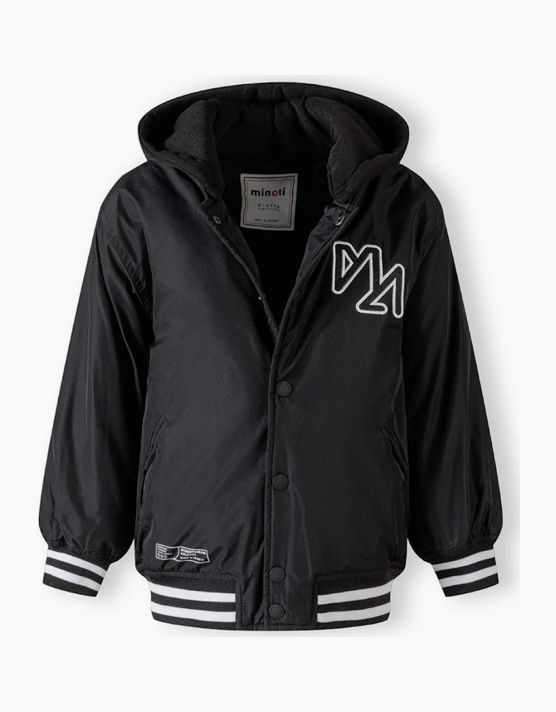 Boys Baseball Style Jacket Detachable Hood Black