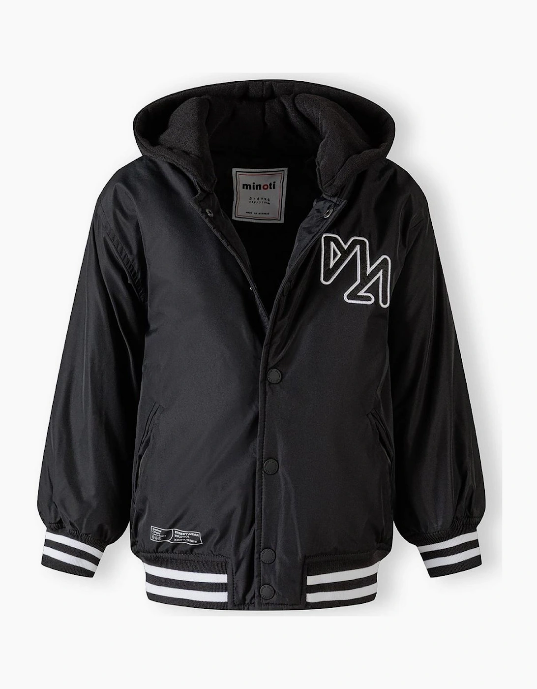 Boys Baseball Style Jacket Detachable Hood Black
