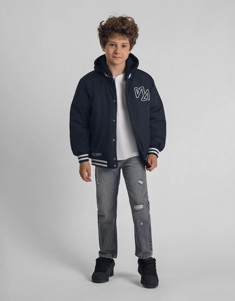 Boys Baseball Style Jacket Detachable Hood Black