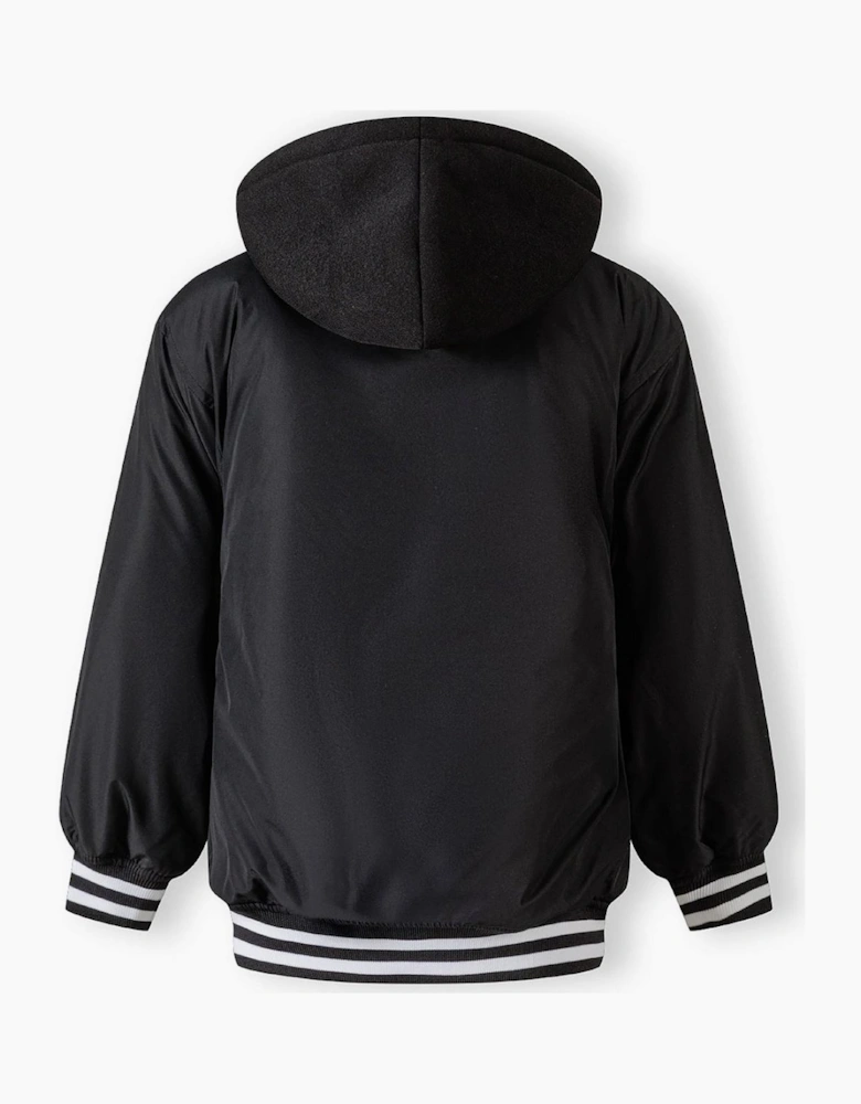 Boys Baseball Style Jacket Detachable Hood Black