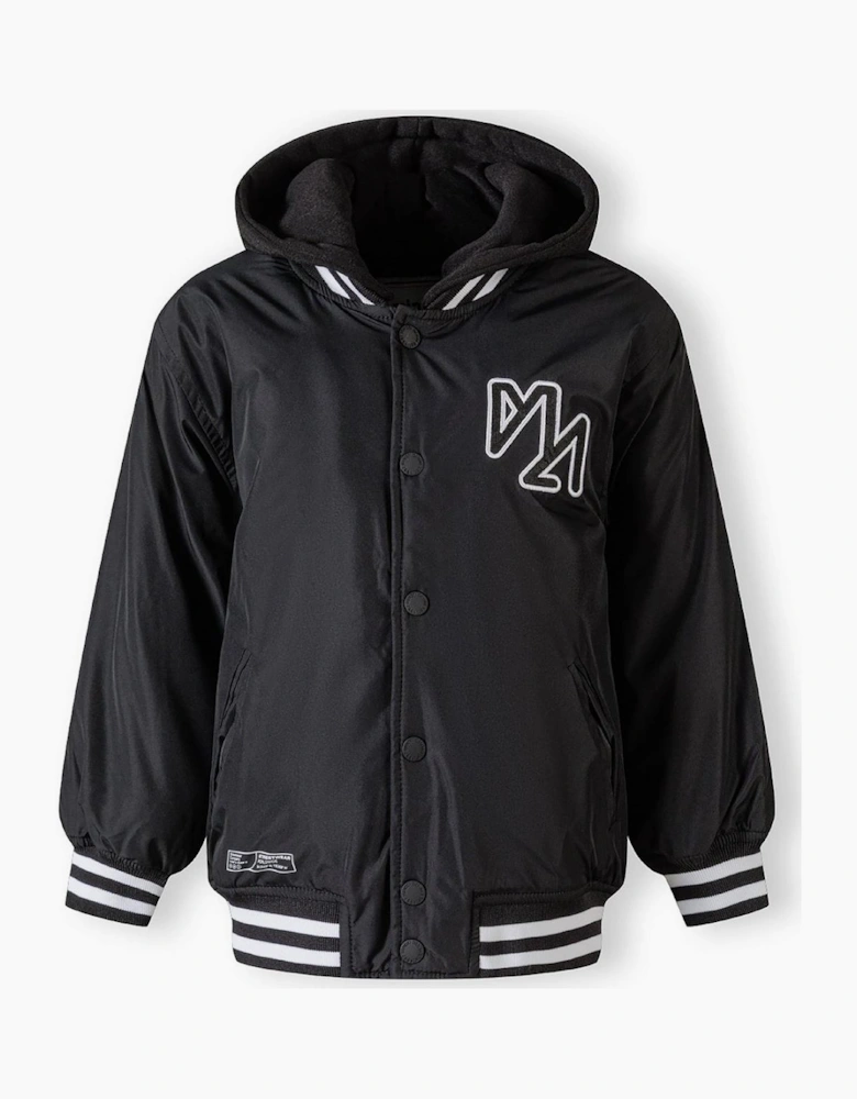 Boys Baseball Style Jacket Detachable Hood Black