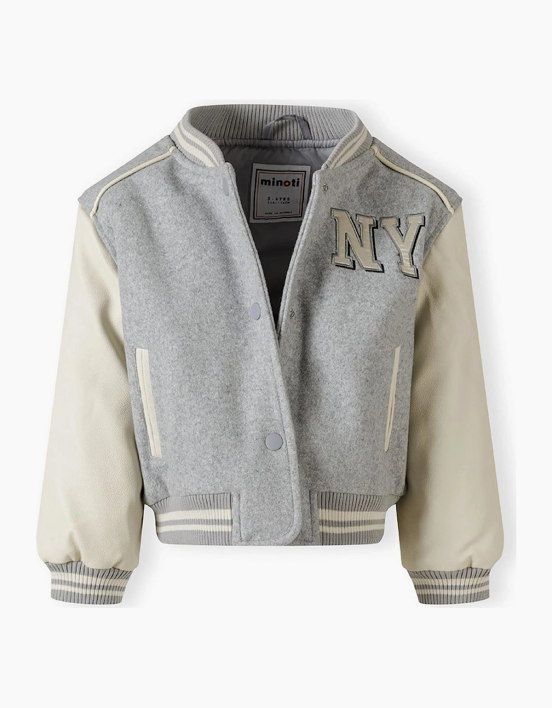 Girls Baseball Style Jacket With Faux Leather Sleeves Grey