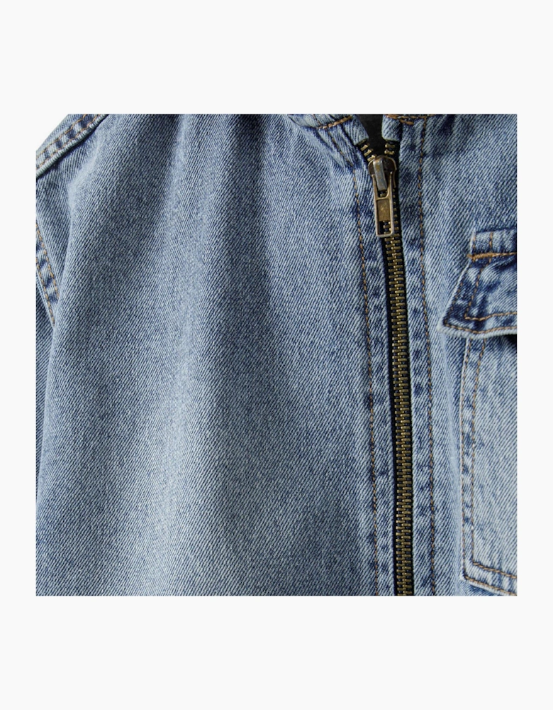 Boys Denim Jacket With Fixed Hood Zip Fastening Navy