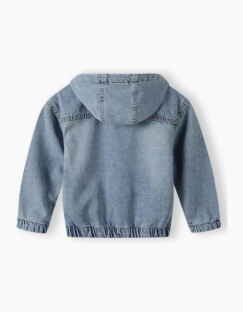 Boys Denim Jacket With Fixed Hood Zip Fastening Navy
