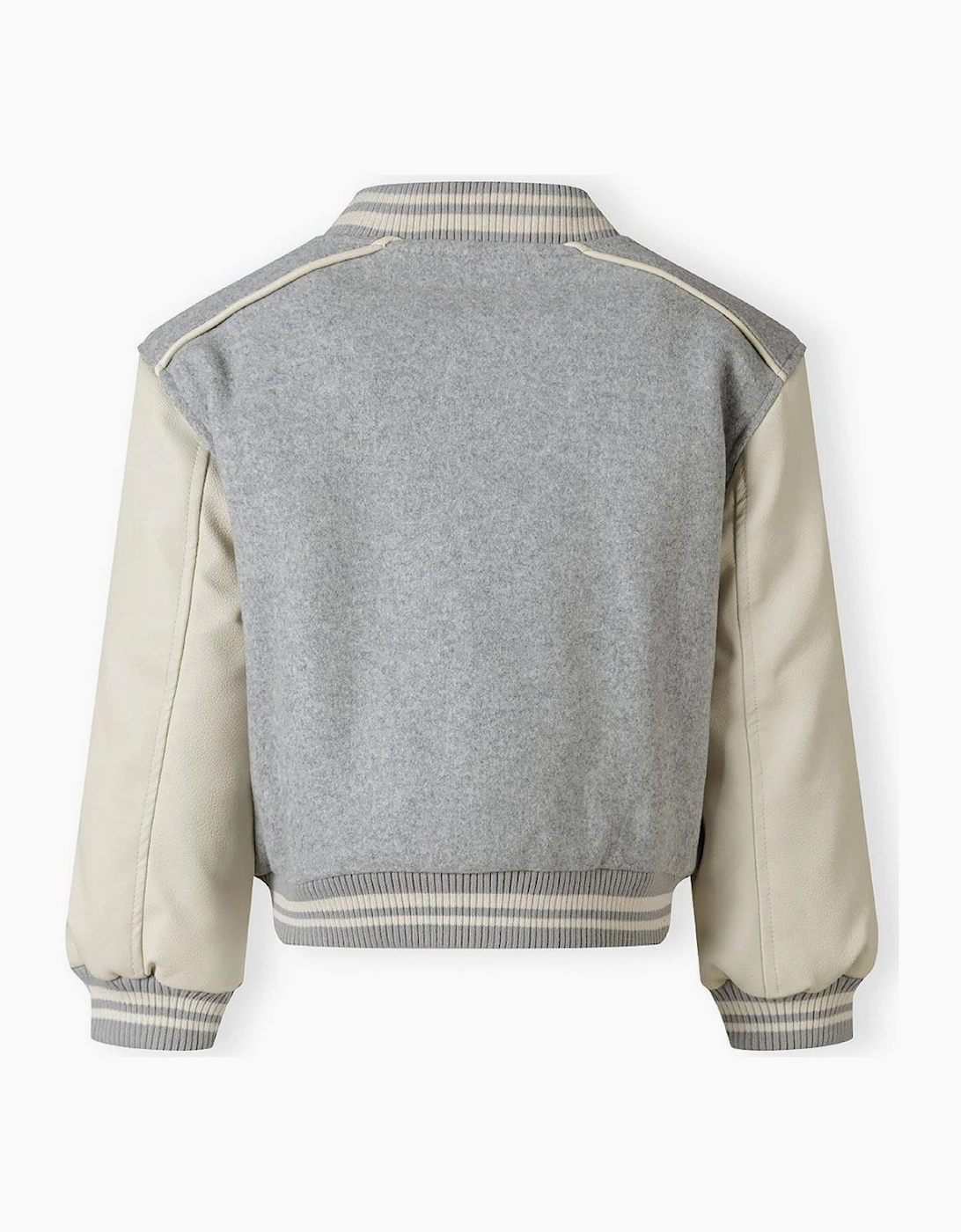 Girls Baseball Style Jacket With Faux Leather Sleeves Grey