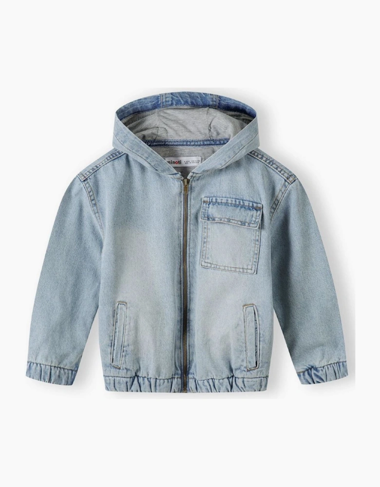 Boys Denim Jacket With Hood Zip Fastening Light Blue