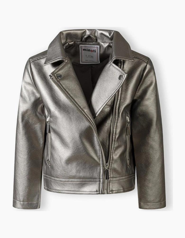 Solid Patterned Asymmetric Zipper Lapel Collared Bike Jacket