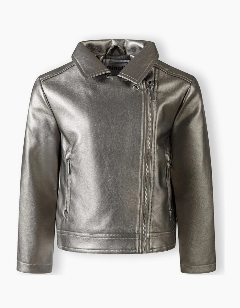 Solid Patterned Asymmetric Zipper Lapel Collared Bike Jacket