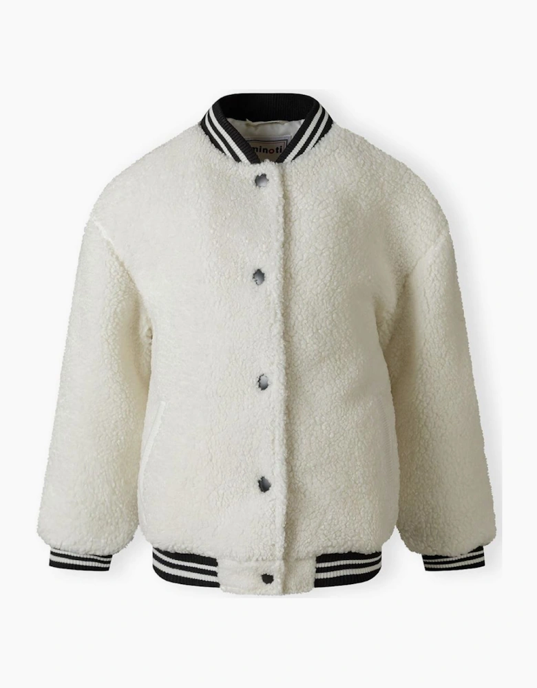 Girls Baseball Jacket With Snap Button Closure Cream