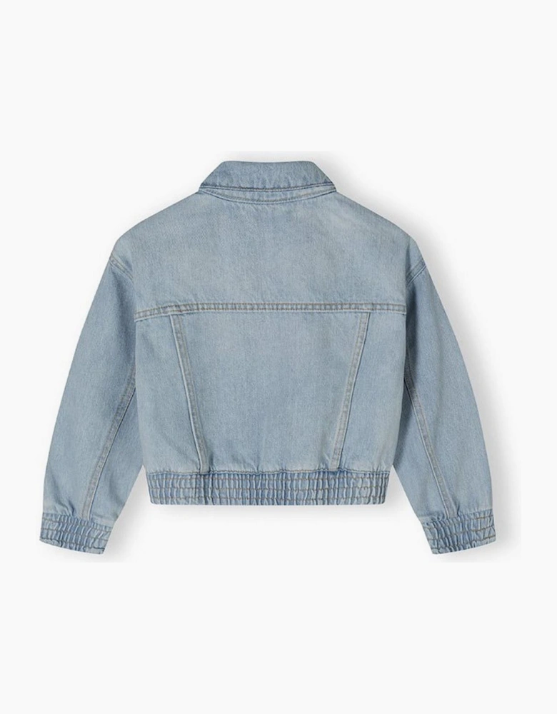 Girls Cropped Soft Denim Bomber Jacket Light Blue