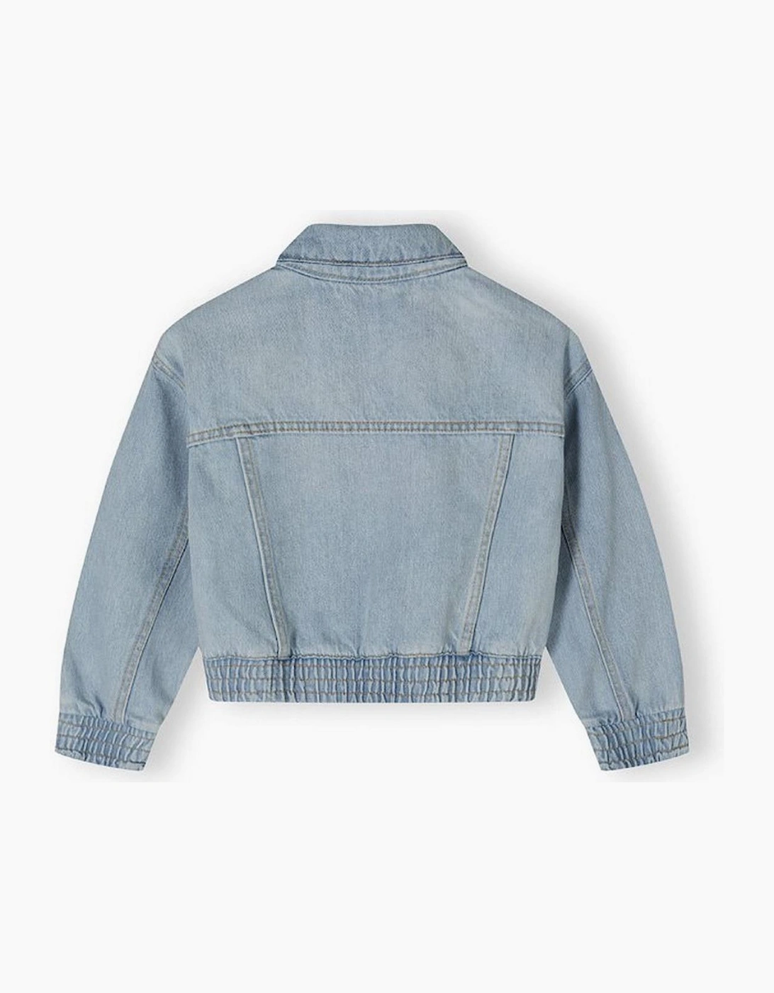 Girls Cropped Soft Denim Bomber Jacket Light Blue