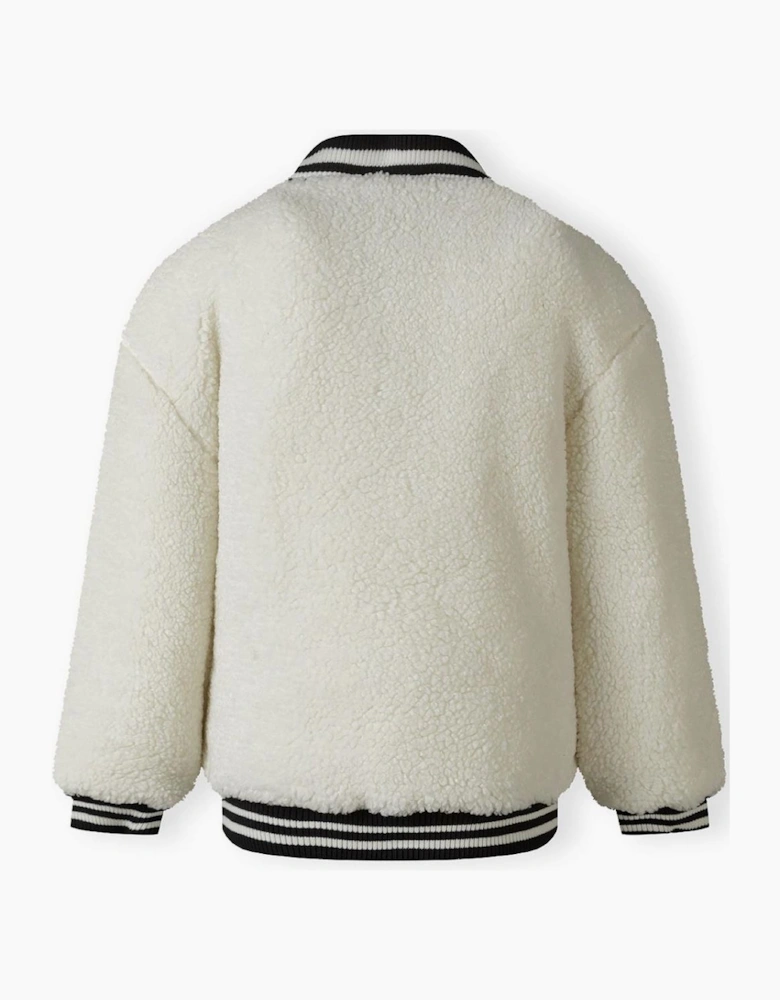 Girls Baseball Jacket With Snap Button Closure Cream