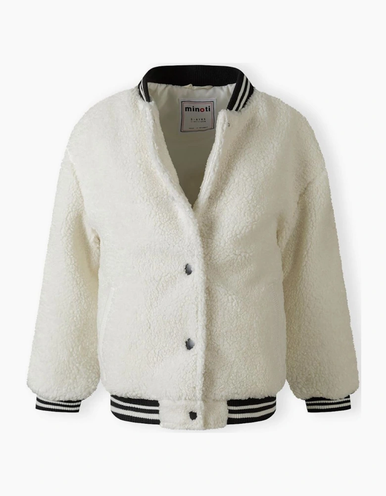 Girls Baseball Jacket With Snap Button Closure Cream