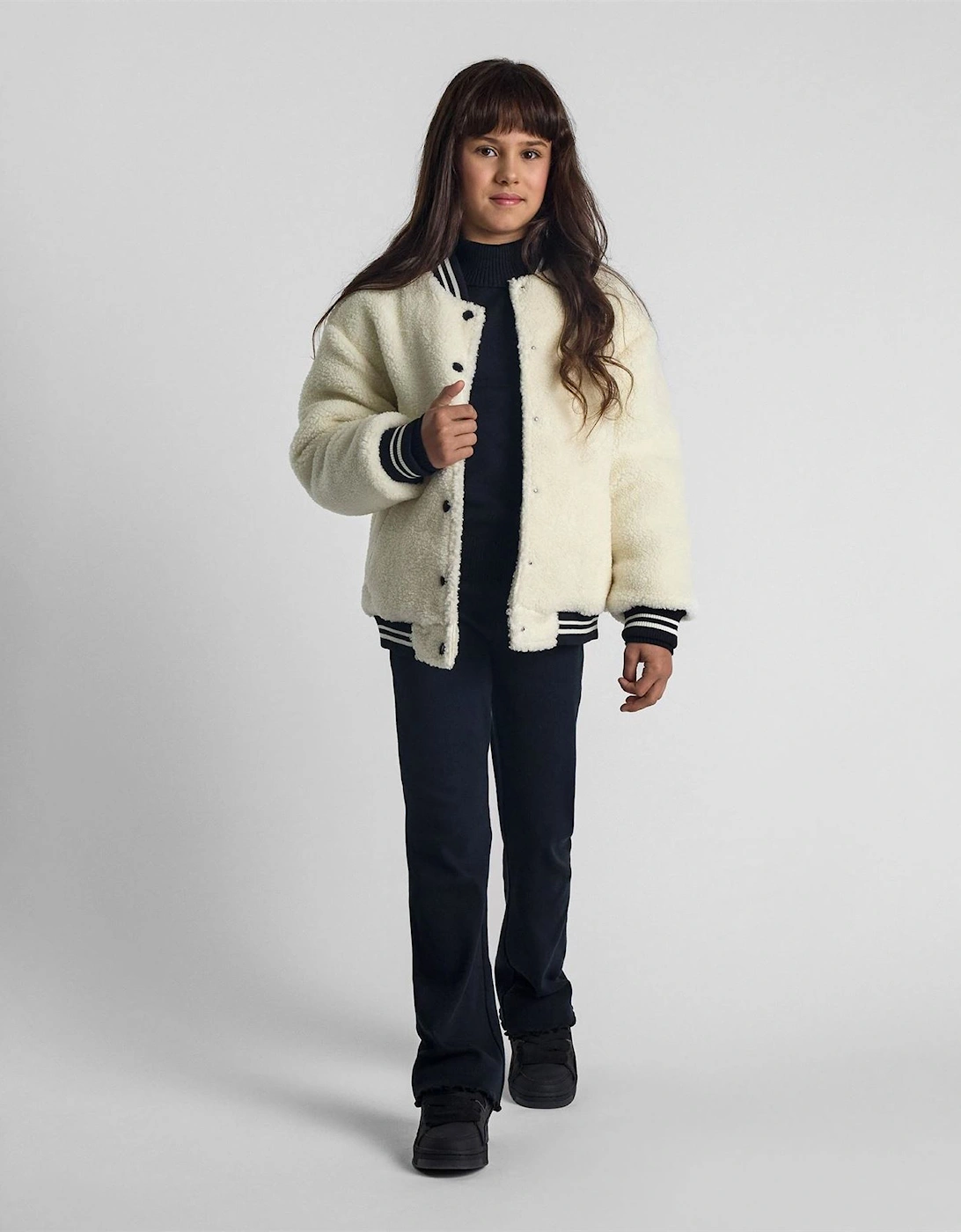 Girls Baseball Jacket With Snap Button Closure Cream