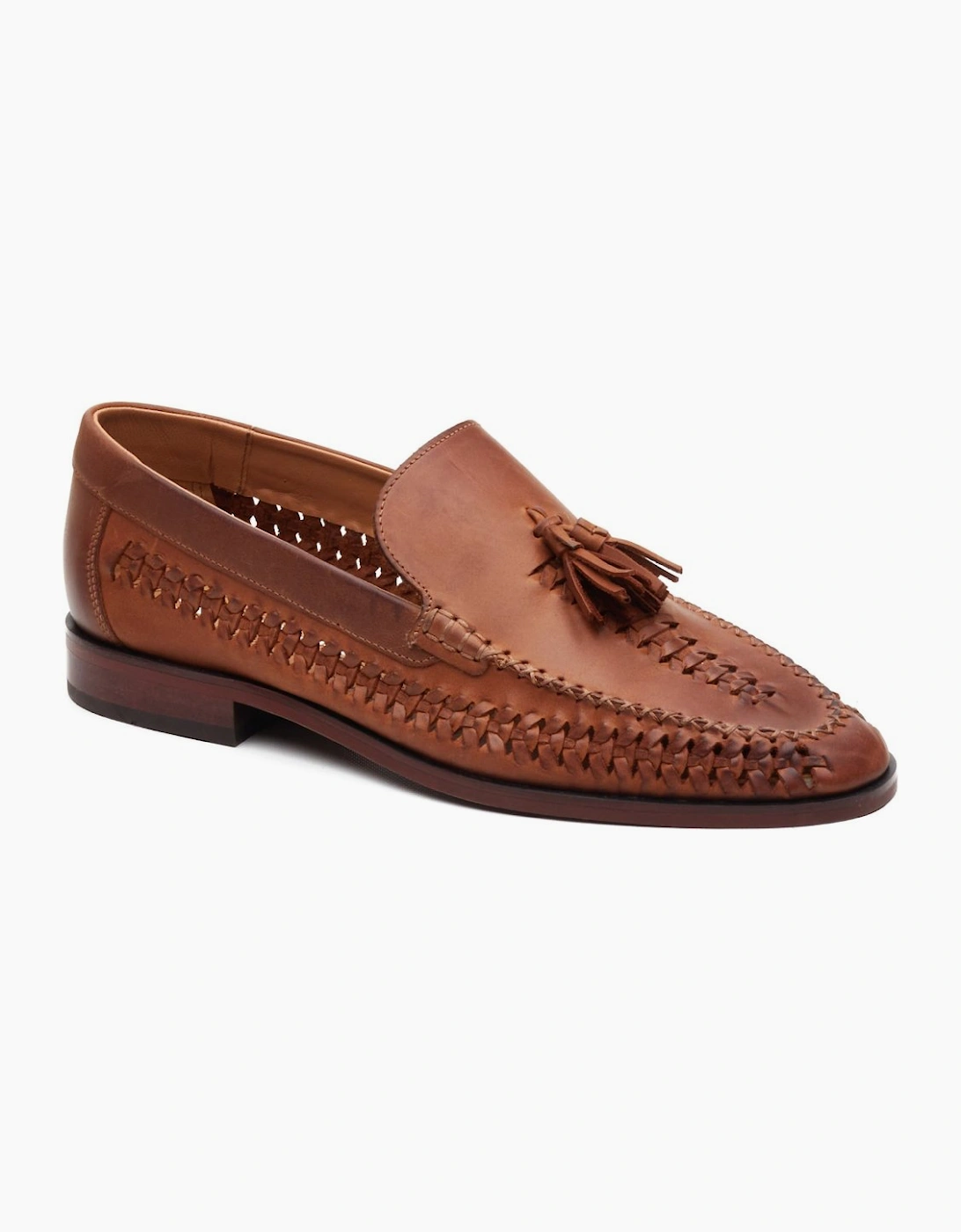 Base Men's Brown Bracken Leather Weave Loafers - Size 10