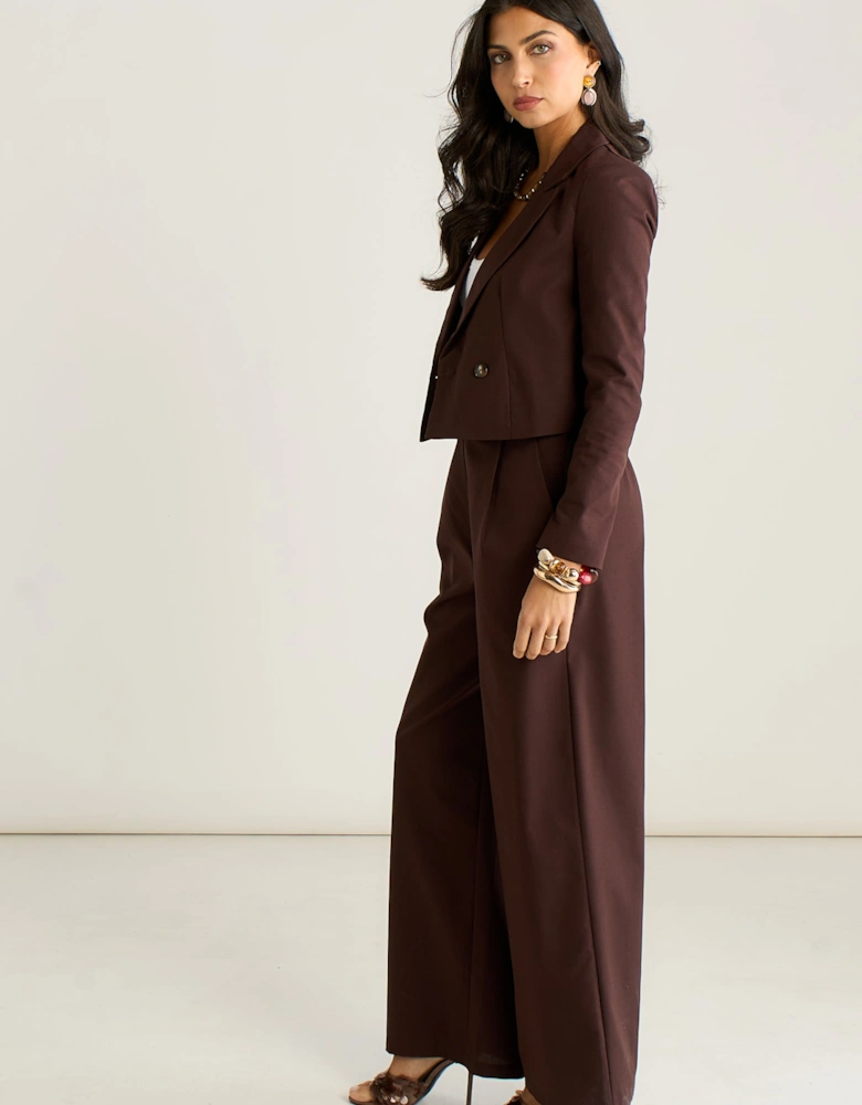 Brown Double Breasted Cotton and Linen Blend Jacket