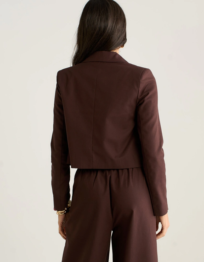 Brown Double Breasted Cotton and Linen Blend Jacket