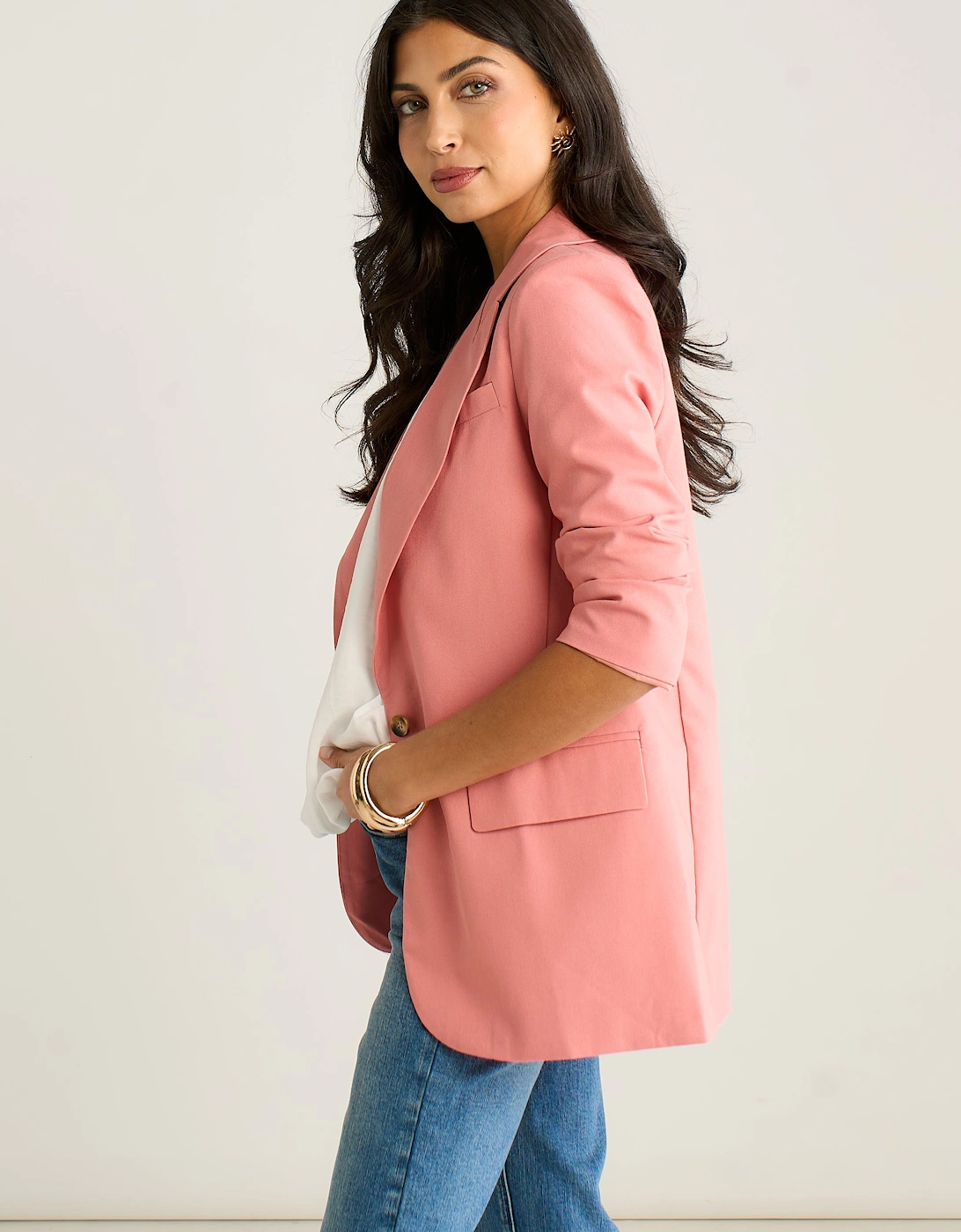 Coral Edge To Edge Cotton and Linen Blend Jacket