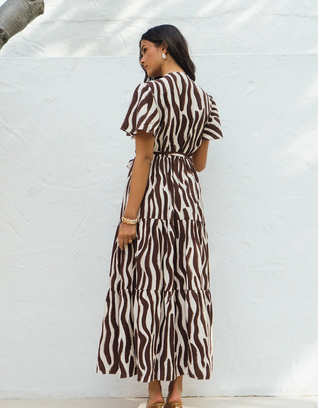 Chocolate Zebra Print Wrap Midi Dress