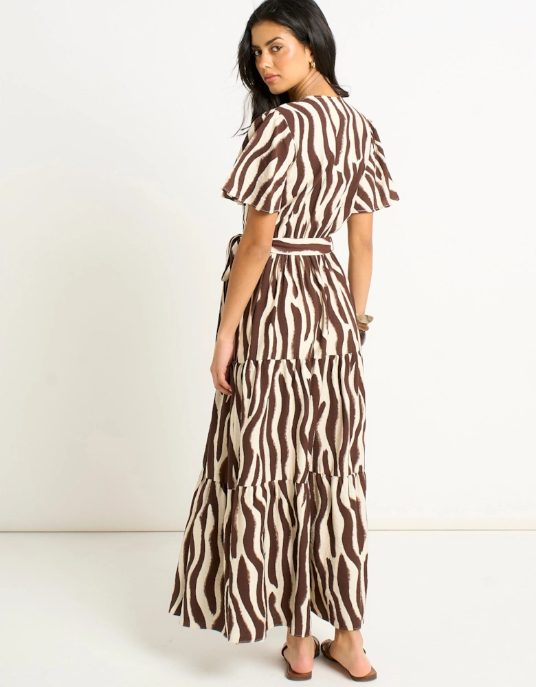 Chocolate Zebra Print Wrap Midi Dress