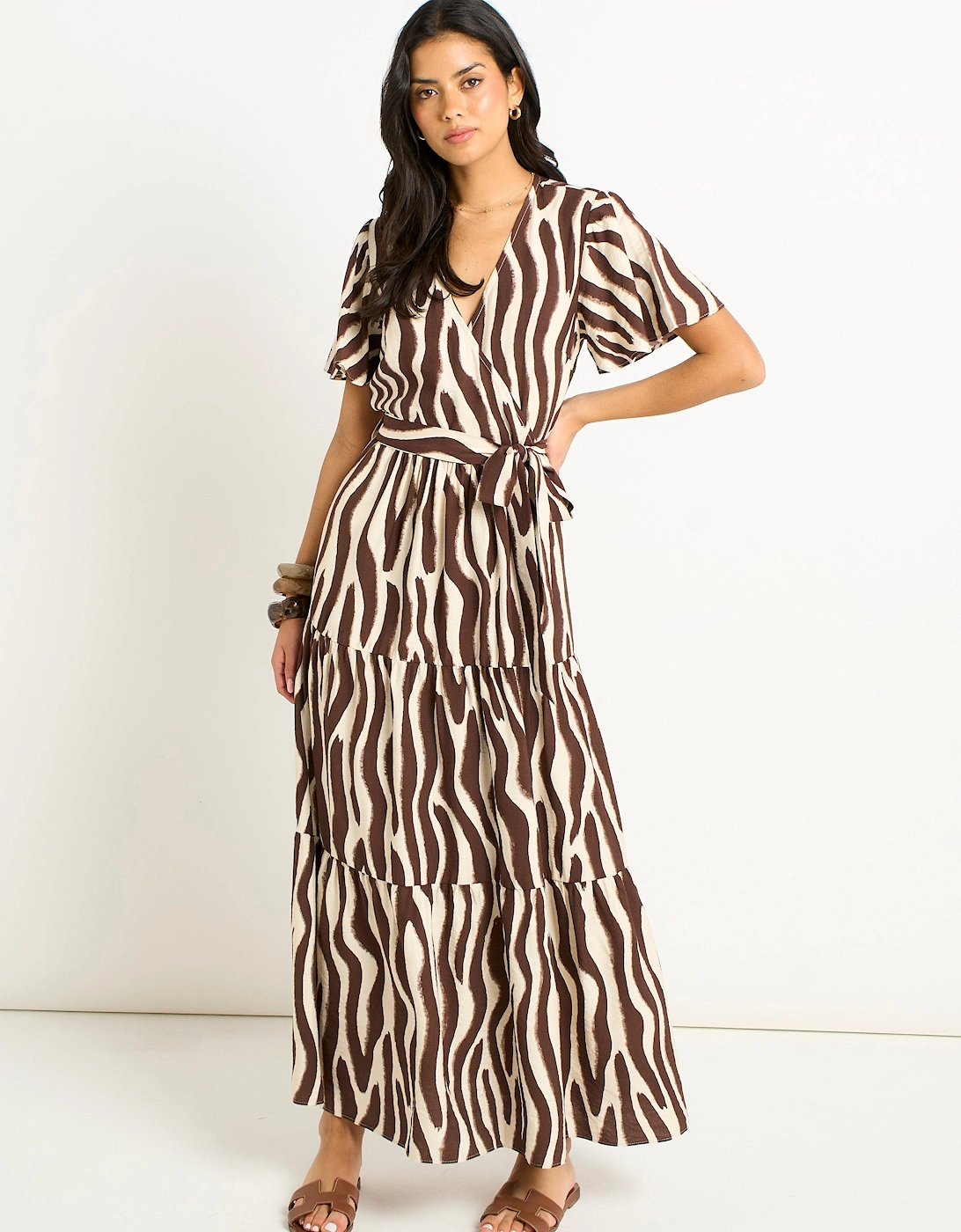 Chocolate Zebra Print Wrap Midi Dress