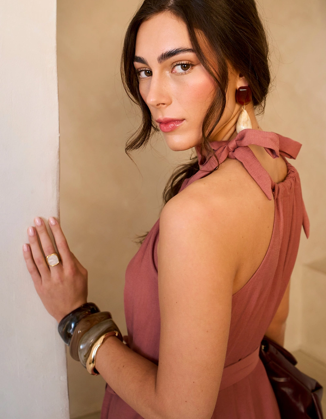 Rust Tie Shoulder Relaxed Fit Belted Maxi Dress