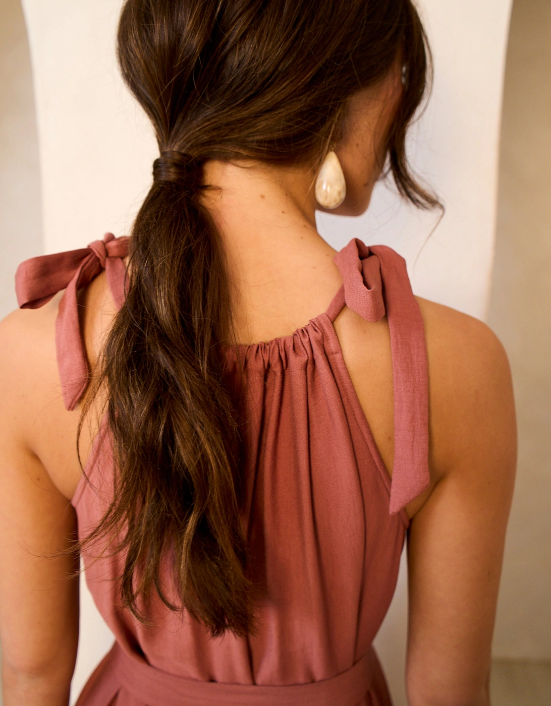 Rust Tie Shoulder Relaxed Fit Belted Maxi Dress