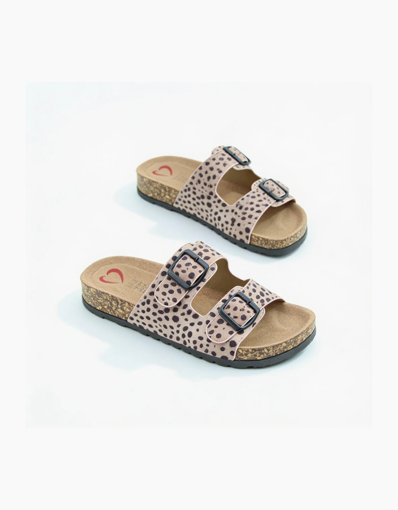 Heavenly Feet HARMONY2 PRINT CHEETAH Womens Mules Sandals Dusty Pink/Black