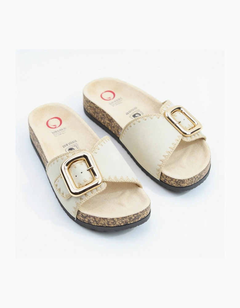 Heavenly Feet REED Womens Mules Sandals Beige
