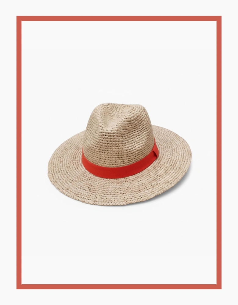 Mackenzie Raffia Fedora Hat - Natural-Coral