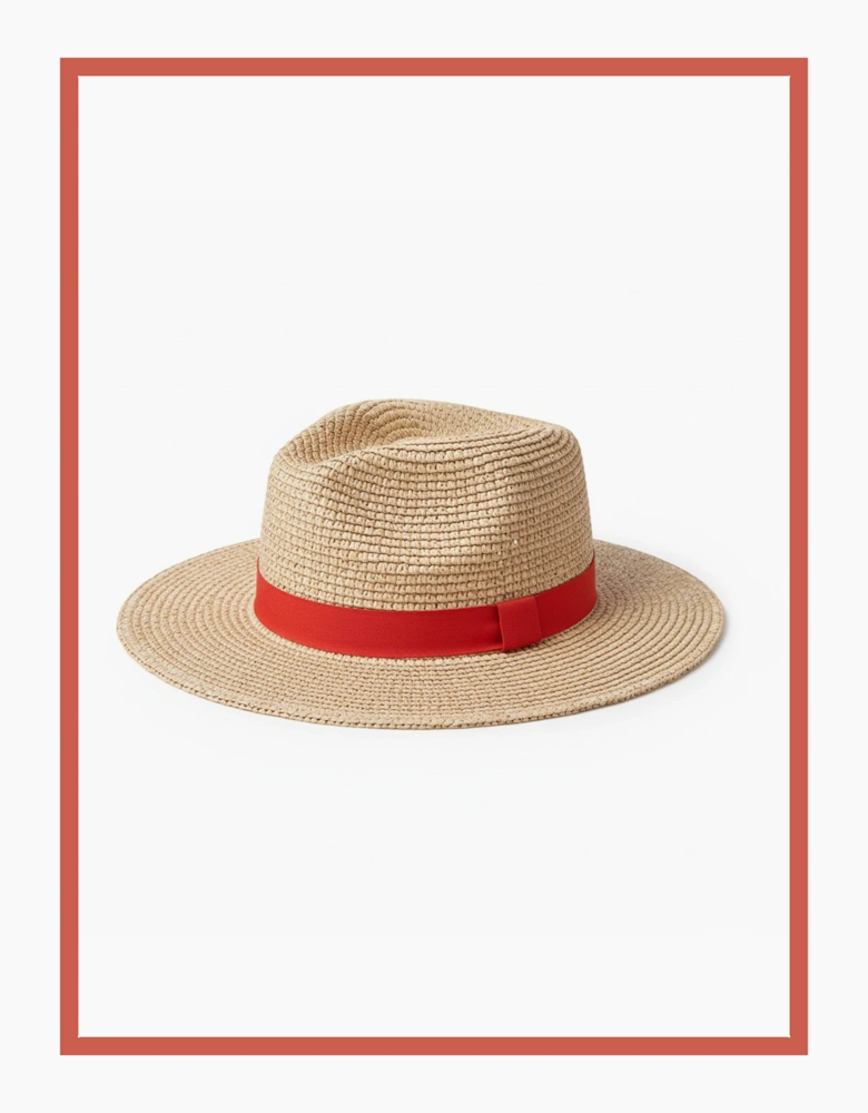 Mackenzie Raffia Fedora Hat - Natural-Coral