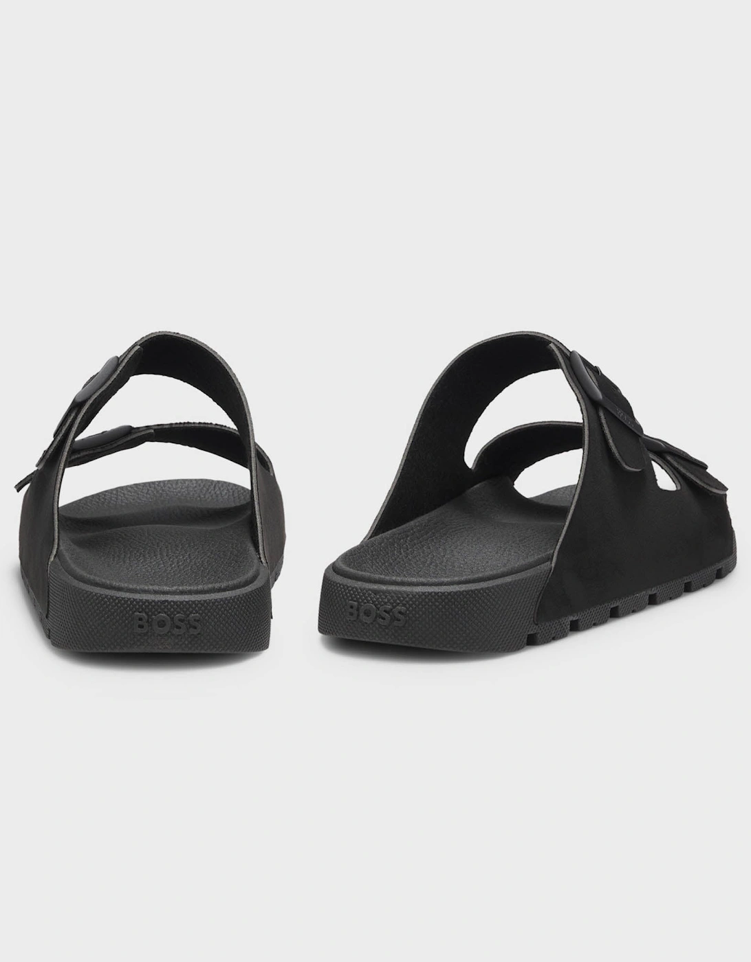 BOSS Orange Surfley Mens Twin-Strap Slides with Branded Buckles - Black 001