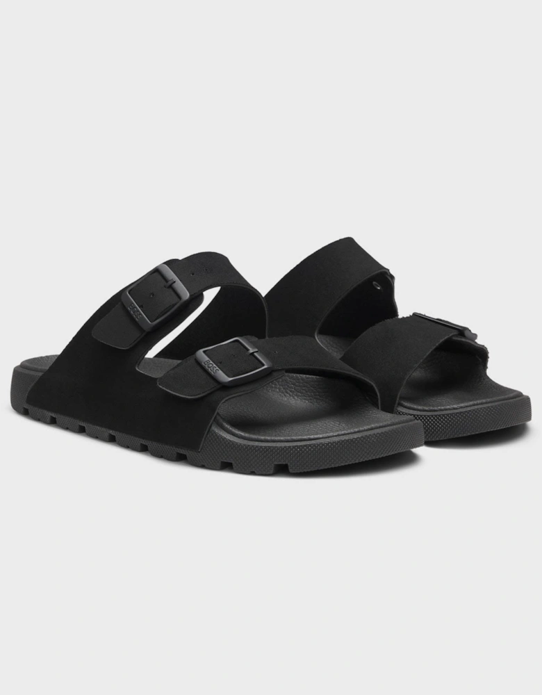 BOSS Orange Surfley Mens Twin-Strap Slides with Branded Buckles - Black 001