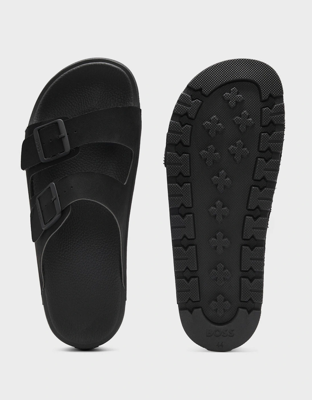 BOSS Orange Surfley Mens Twin-Strap Slides with Branded Buckles - Black 001