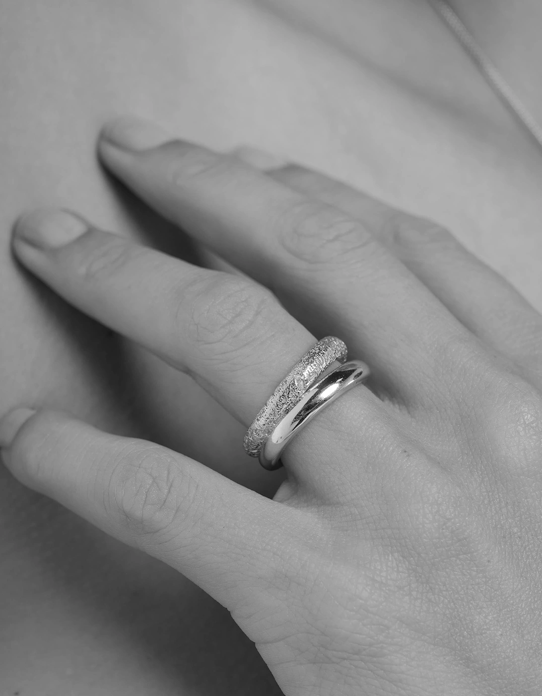 Mirage Textured Double Band Layering Ring