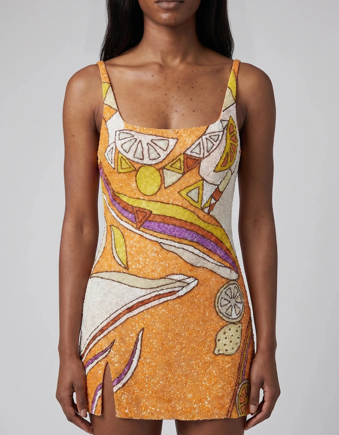 Palm Beach Hand-Beaded Mini Dress Orange
