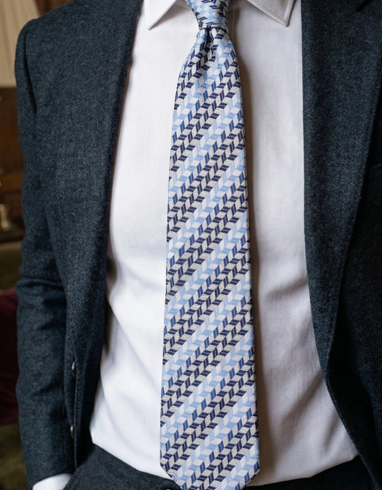 Geometric Stripes Blue Navy Black Tie