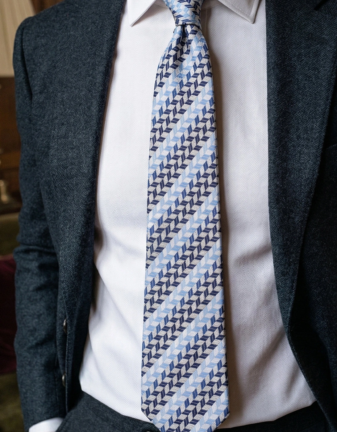 Geometric Stripes Blue Navy Black Tie