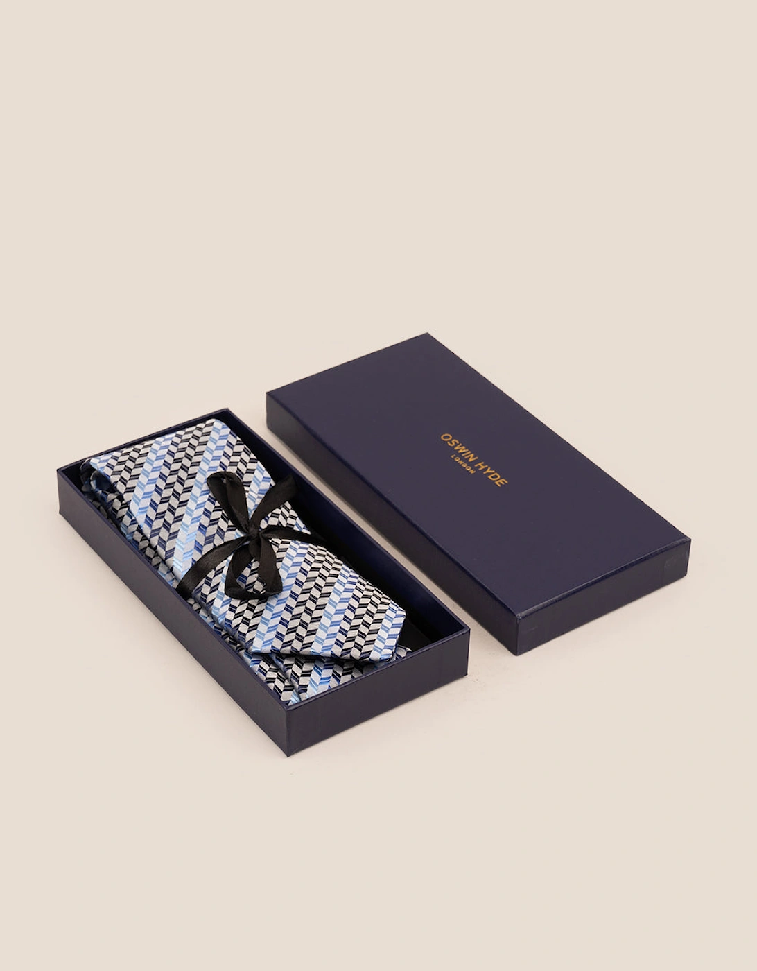 Geometric Stripes Blue Navy Black Tie