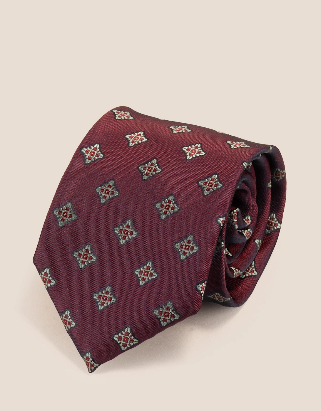 Square Motif Burgundy Tie
