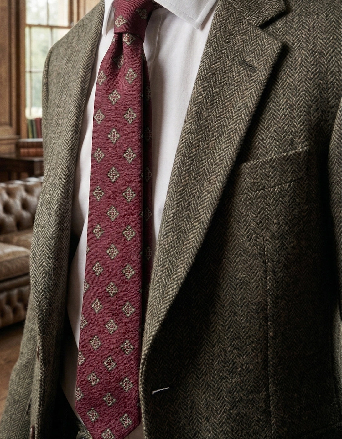 Square Motif Burgundy Tie